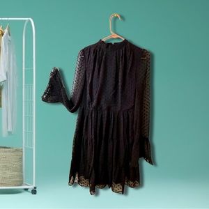 MISS Sheer Bell Sleeves Polka Dot Midi Dress